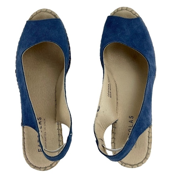 FABIOLAS PEEP TOE BLUE LEATHER SLINGBACK JUTE WRAPPED WEDGE ESPADRILLE SANDAL - Picture 2 of 12